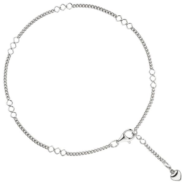 Fußkettchen Fußkette Herz 925 Sterling Silber rhodiniert 27 cm Karabiner