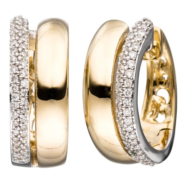 Creolen 585 Gold Gelbgold bicolor 86 Diamanten Brillanten Ohrringe