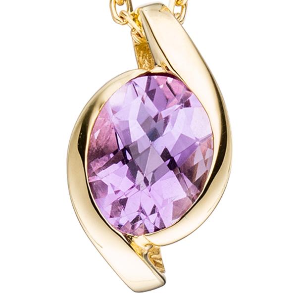 Anhänger 333 Gold Gelbgold 1 Amethyst lila violett Goldanhänger