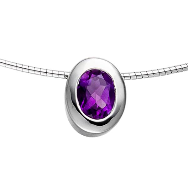 Anhänger oval 925 Sterling Silber rhodiniert 1 Amethyst violett lila