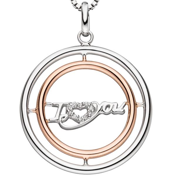 Anhänger I Love You 925 Sterling Silber rotgold vergoldet bicolor mit Zirkonia