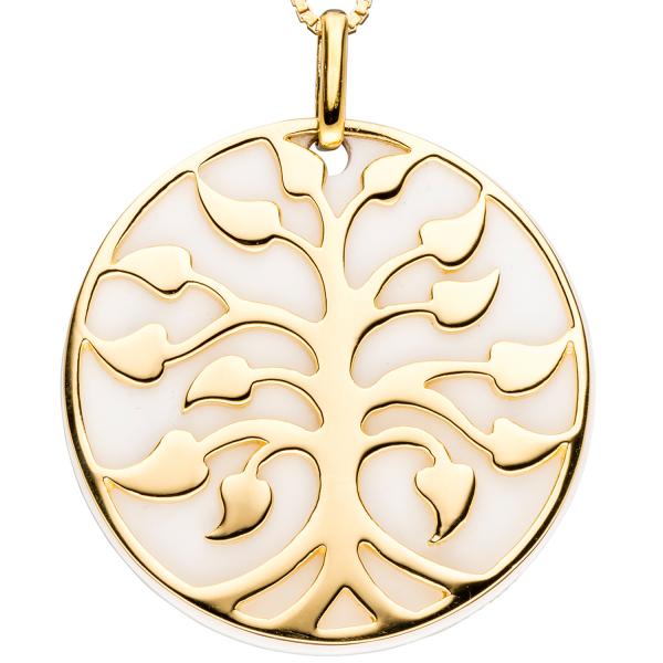 Anhänger Baum 925 Sterling Silber gold vergoldet 1 Achat-Imitation