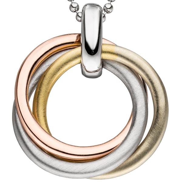 Anhänger verschlungen 925 Sterling Silber gold vergoldet tricolor dreifarbig