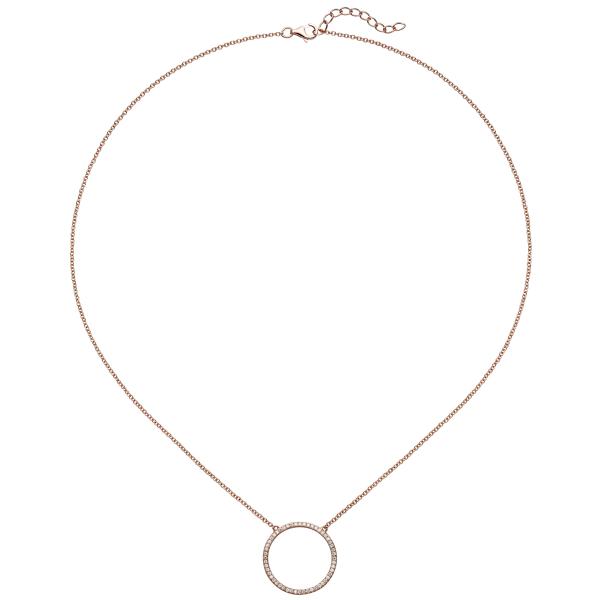 Collier Halskette 925 Silber rotgold vergoldet mit Zirkonia 45 cm Kette