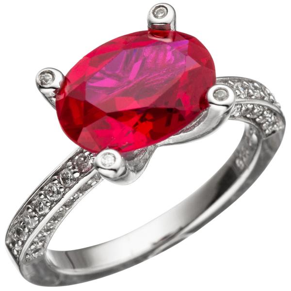 Damen Ring 925 Sterling Silber mit Zirkonia rot und weiß Silberring