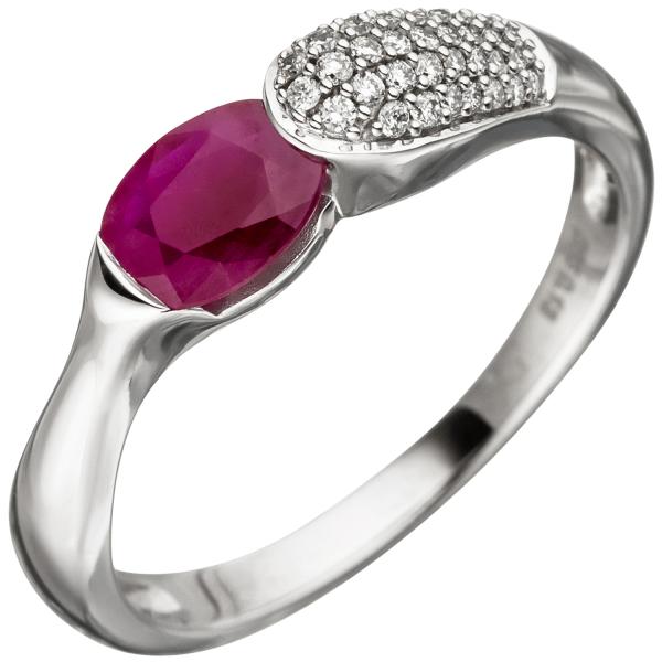 Damen Ring 585 Gold Weißgold 39 Diamanten Brillanten 1 Rubin rot Rubinring