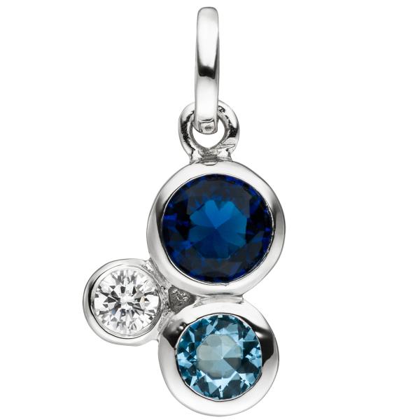 Anhänger 925 Sterling Silber mit 3 Zirkonia blau und weiß Silberanhänger