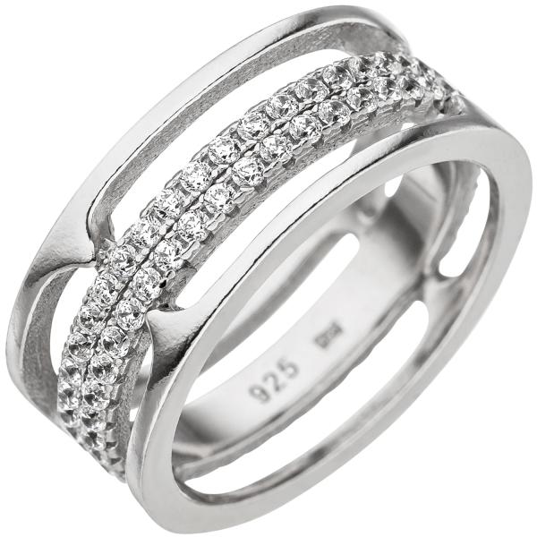 Damen Ring 3-reihig breit 925 Sterling Silber mit Zirkonia Silberring