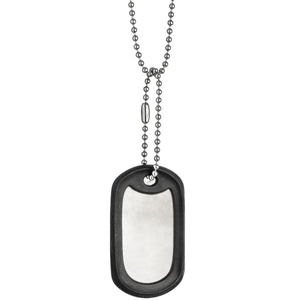 Collier Kette mit Anhänger Dog Tag aus Edelstahl mit Silikon 50 cm Gravurplatte