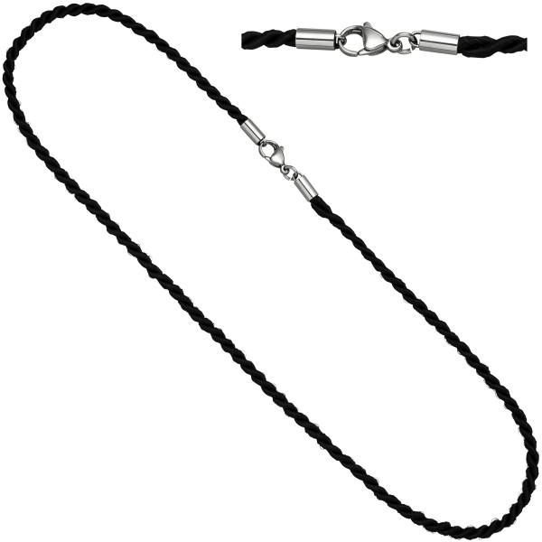 Halskette Kette Nylonkordel schwarz 70 cm Karabiner aus Edelstahl