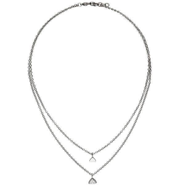 Collier Kette mit Anhänger Dreieck 2-reihig Edelstahl 3 Zirkonia 45 cm Halskette