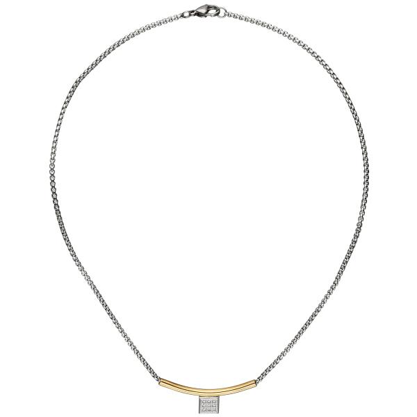 Collier Halskette Edelstahl teil gelbgold farben beschichtet 9 Zirkonia 42 cm