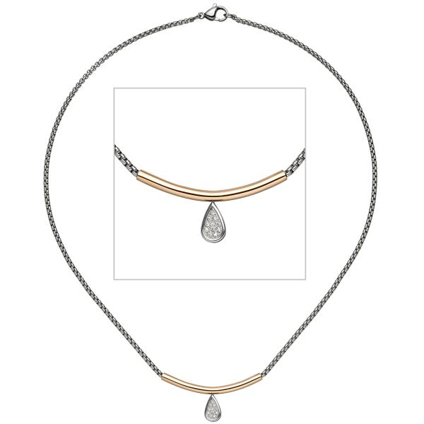 Collier Kette mit Anhänger Edelstahl rotgold farben beschichtet 11 Zirkonia