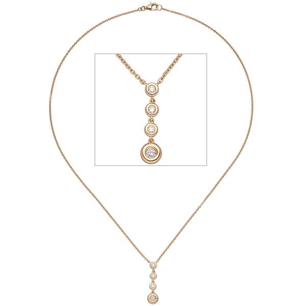 Collier Kette mit Anhänger 585 Gold Rotgold 4 Diamanten Brillanten 44 cm