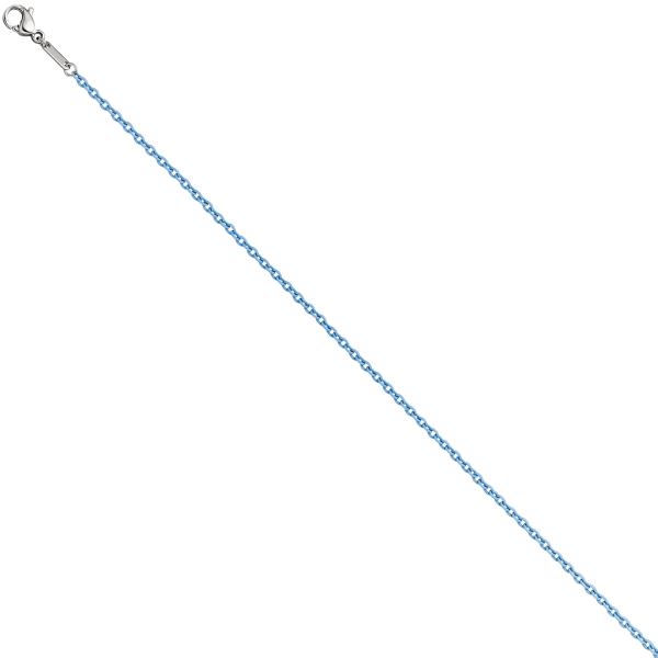 Rundankerkette Edelstahl blau lackiert 42 cm Kette Halskette Karabiner