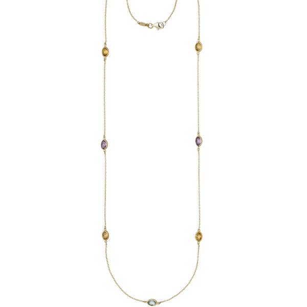 Halskette Kette lang 585 Gold Gelbgold Citrine Blautopase Amethyste 90 cm