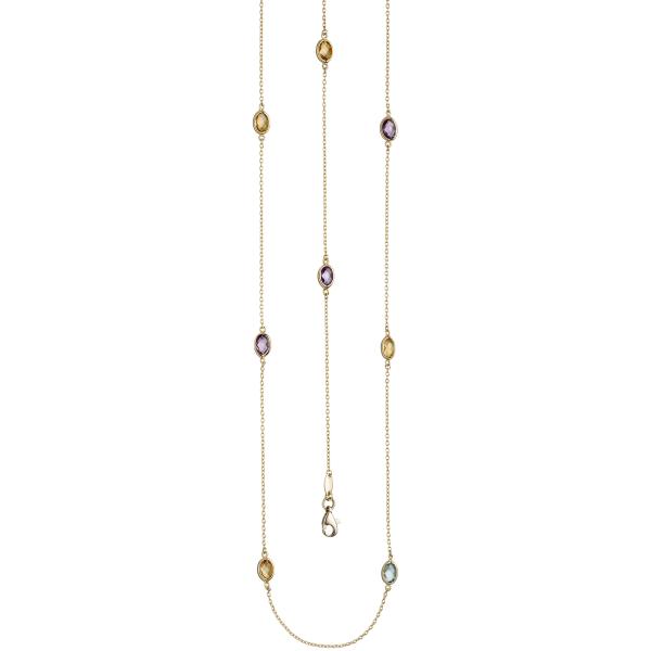 Halskette Kette lang 585 Gold Gelbgold Citrine Blautopase Amethyste 90 cm