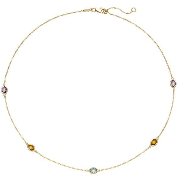 Collier Halskette Kette 585 Gold Gelbgold 2 Amethyste 2 Citrine 1 Blautopas