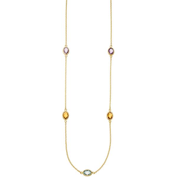 Collier Halskette Kette 585 Gold Gelbgold 2 Amethyste 2 Citrine 1 Blautopas