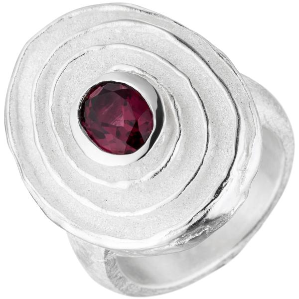 Damen Ring 925 Sterling Silber teil matt 1 Rhodolith Silberring