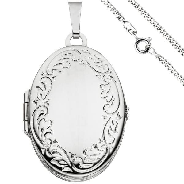 Medaillon oval Anhänger zum Öffnen für 4 Fotos 925 Silber mit Kette 60 cm