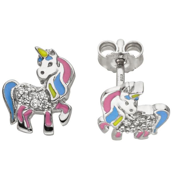 Kinder Ohrstecker Einhorn 925 Silber 14 Zirkonia Ohrringe Kinderohrringe