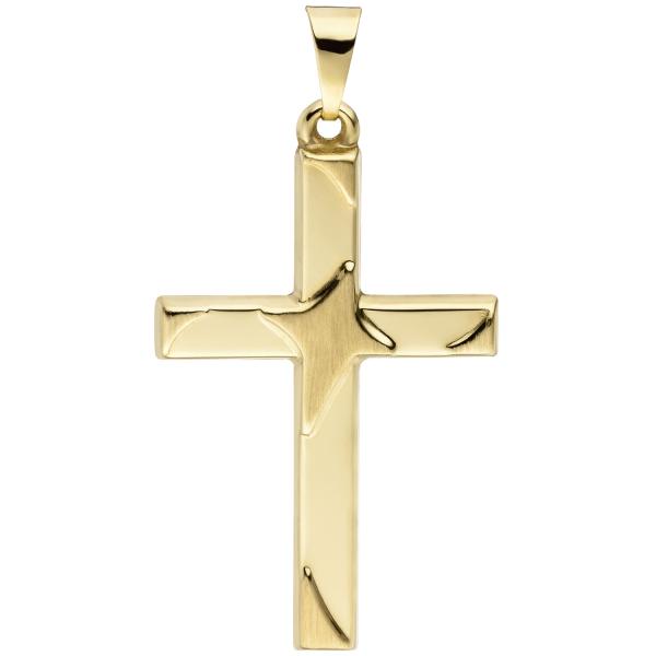 Anhänger Kreuz 375 Gold Gelbgold teil matt Kreuzanhänger Goldkreuz