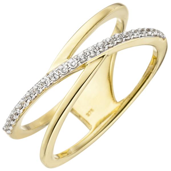 Damen Ring 2-reihig 375 Gold Gelbgold 24 Zirkonia Goldring