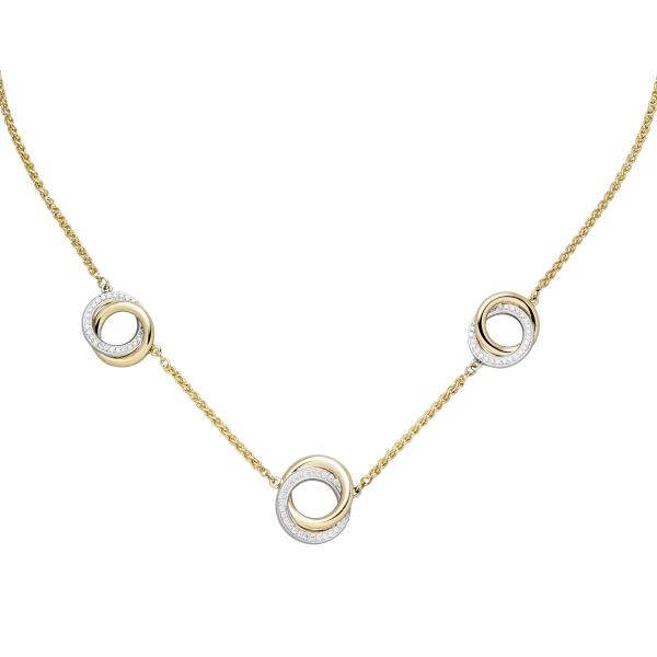 Collier Halskette 585 Gold Gelbgold Weißgold bicolor 82 Diamanten 45 cm