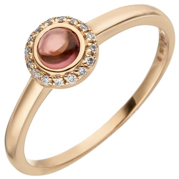 Damen Ring 585 Gold Rotgold 1 Turmalin Cabochon 16 Diamanten Brillanten 0,05ct.