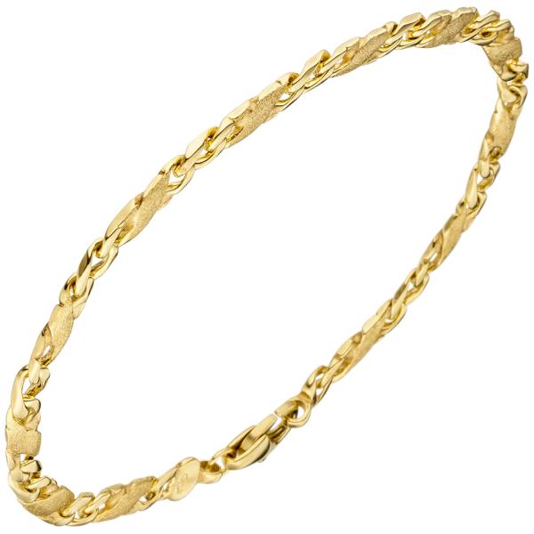 Armband 585 Gold Gelbgold teil matt 21 cm Goldarmband