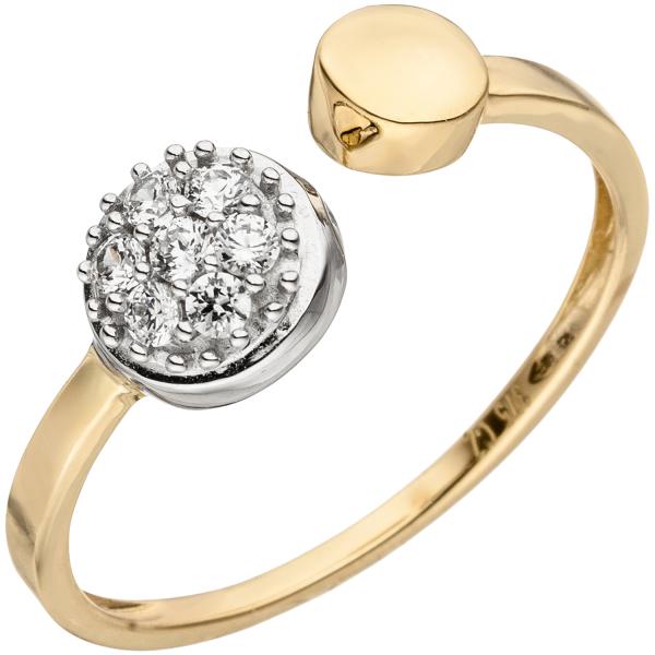 Damen Ring offen 375 Gold Gelbgold Weißgold bicolor 7 Zirkonia Goldring