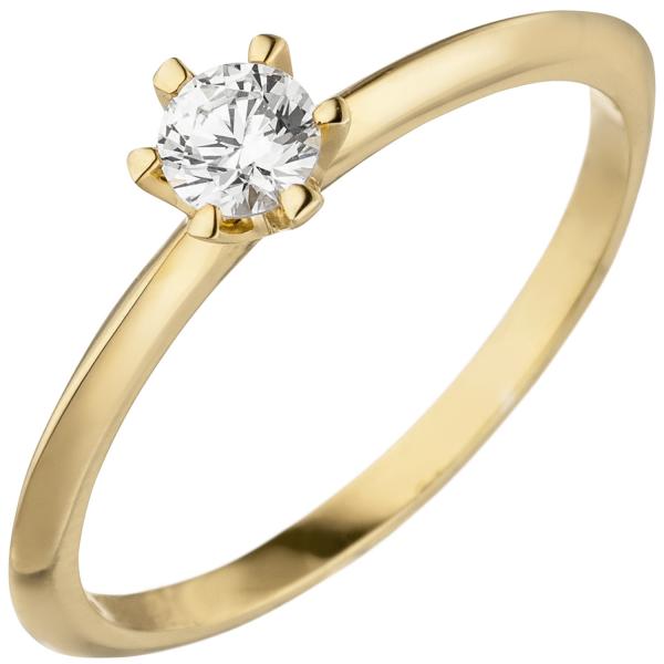 Damen Ring 585 Gold Gelbgold 1 Diamant Brillant 0,15 ct. Diamantring Solitär