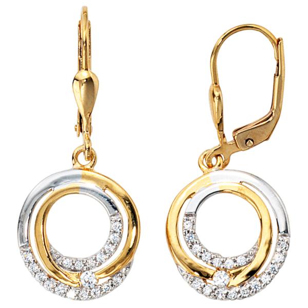 Schmuck-Set 333 Gold Gelbgold bicolor mit Zirkonia Ohrringe und Kette 45 cm