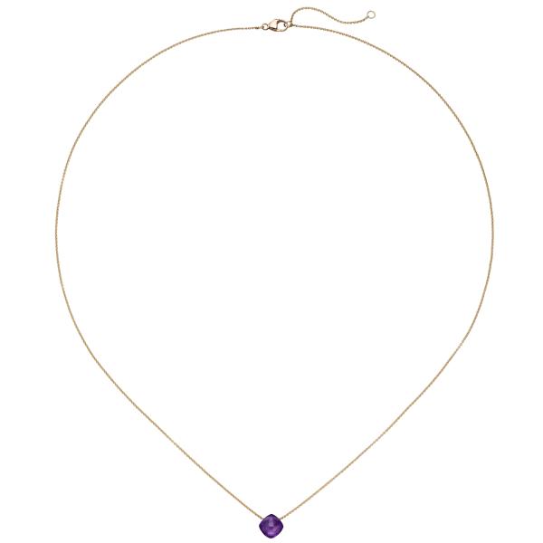 Collier 750 Gold Rotgold 1 Amethyst lila violett 45 cm