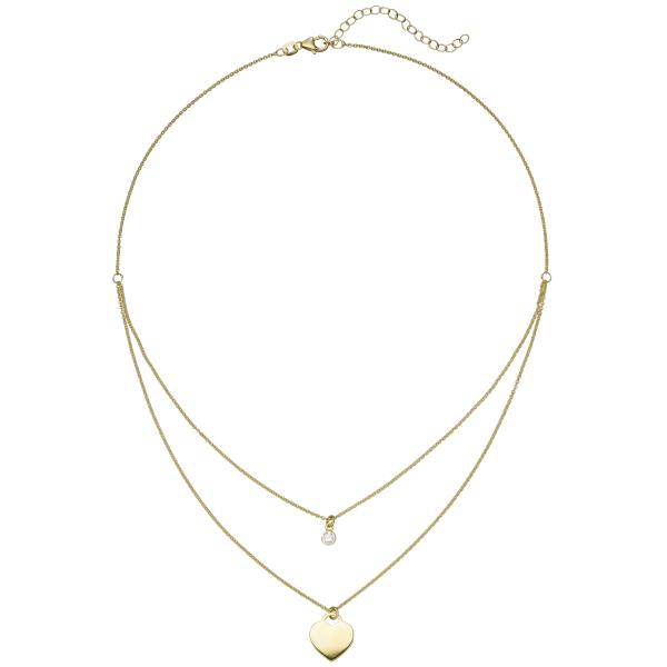 Collier Herz 925 Sterling Silber gold vergoldet 1 Zirkonia 44 cm