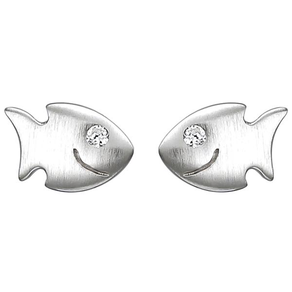 Kinder Ohrstecker Fisch 925 Sterling Silber matt 2 Zirkonia Ohrringe