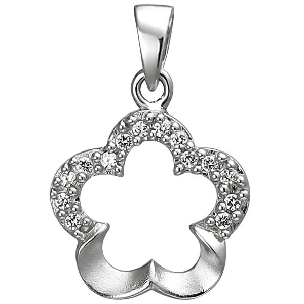 Anhänger Blume 925 Sterling Silber 14 Zirkonia Silberanhänger