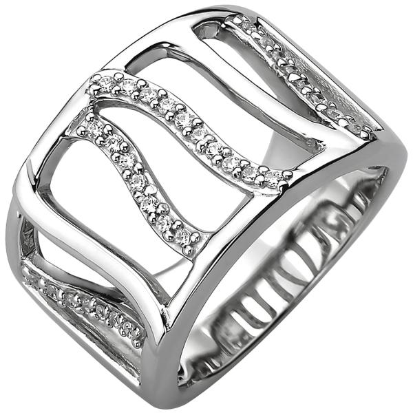 Damen Ring breit 925 Sterling Silber 32 Zirkonia Silberring