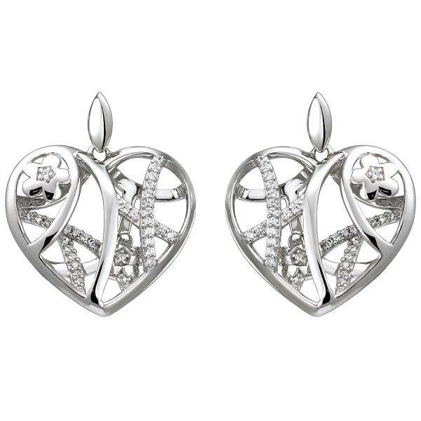 Ohrhänger Herz/Blumen 925 Sterling Silber 70 Zirkonia Ohrringe