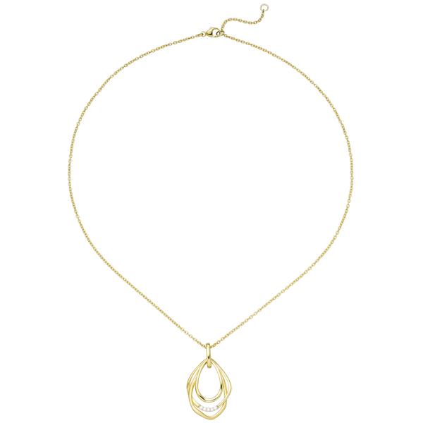 Collier Kette mit Anhänger 925 Sterling Silber gold vergoldet 5 Zirkonia 45 cm