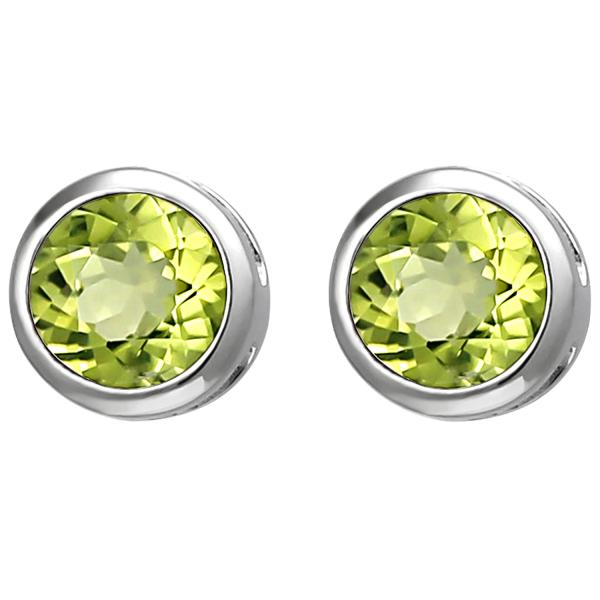 Stud Earrings 925 Sterling Silver 2 Peridot Green Earrings