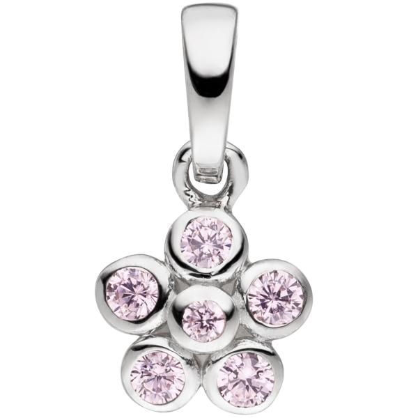 Kinder Anhänger Blume rosa 925 Sterling Silber 6 Zirkonia