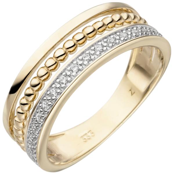 Damen Ring 333 Gold Gelbgold bicolor 17 Zirkonia Goldring