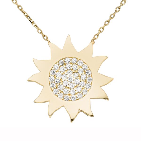 Collier Kette mit Anhänger Sonne 333 Gold Gelbgold 37 Zirkonia 44 cm