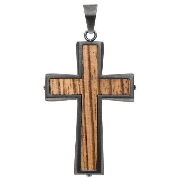 Anhänger Kreuz Edelstahl in Holz-Optik