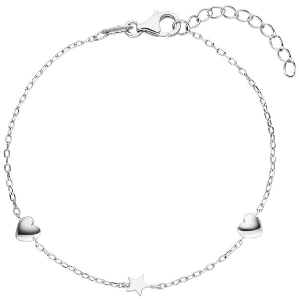 Armband Herz Stern 925 Sterling Silber 19 cm